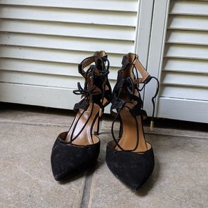 Aquazzura Black Suede Lace Heels